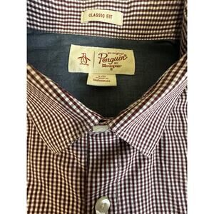 Original Penguin Check Shirt Mens L Brown Casual